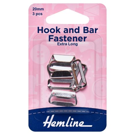 20mm Silver Hooks & Bars Fastener Extra Long Hemline