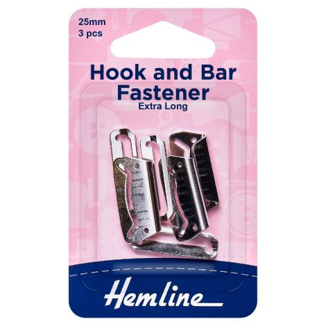 25mm Silver Hooks & Bars Fastener Extra Long Hemline
