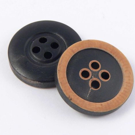 19mm Black Round Horn 4 Hole Button With a Burnt Rim