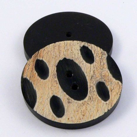 40mm Natural & Black Round Horn 2 Hole Button