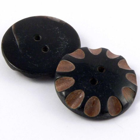 25mm Round Black & Brown Horn 2 Hole Button