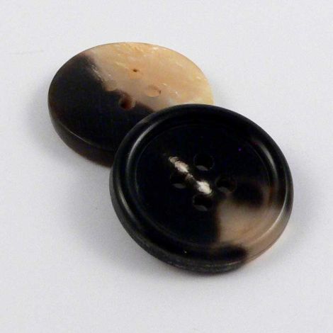 22mm Black Polished Mix Round Horn 4 Hole Button