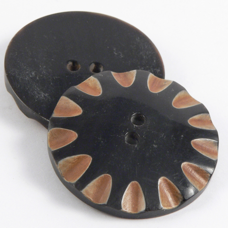 35mm Round Black & Brown Petal Designed Horn 2 Hole Button