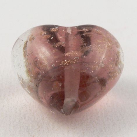 28mm  Pink & Gold Heart Pendant Glass 1 Hole Button