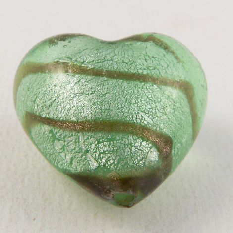 28mm  Green & Silver Heart Pendant Glass 1 Hole Button