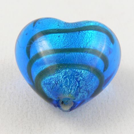 28mm Blue & Silver Heart Pendant Glass 1 Hole Button