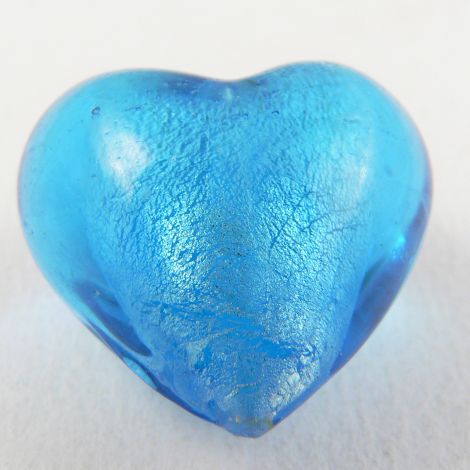 28mm  Silver & Blue Heart Pendant Glass 1 Hole Button