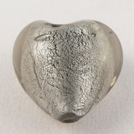 28mm  Grey & Silver Heart Pendant Glass 1 Hole Button