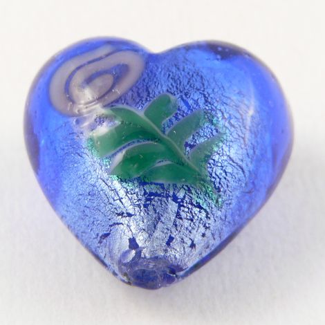 28mm Blue Floral Heart Pendant Glass 1 Hole Button