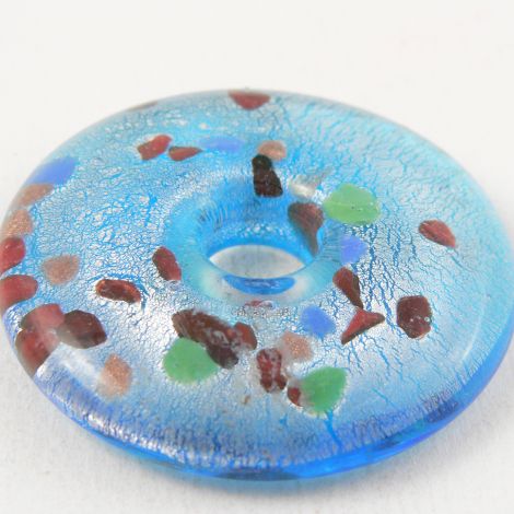 46mm Blue Round Ring Glass 1 Hole Pendant/Button