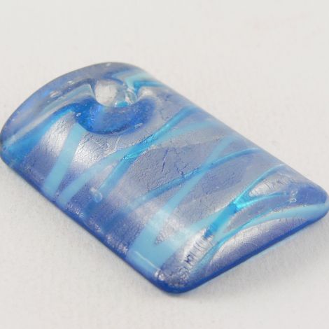 40mm Blue Rectangular Domed Glass 1 Hole Pendant/Button