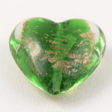 35mm  Green & Gold Heart Pendant Glass 1 Hole Button