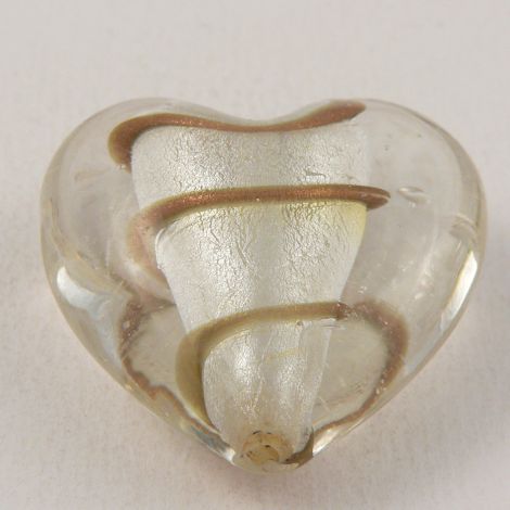35mm  Clear & Silver & Gold Heart Pendant Glass 1 Hole Button