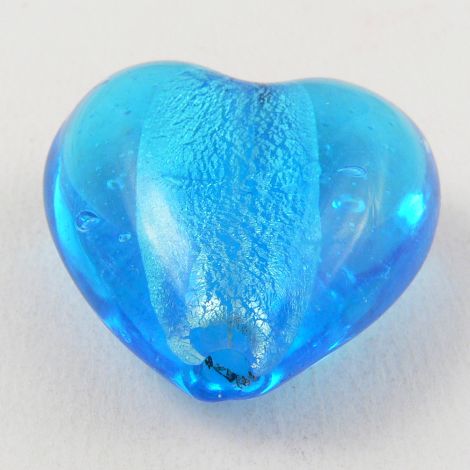 35mm  Silver & Blue Heart Pendant Glass 1 Hole Button