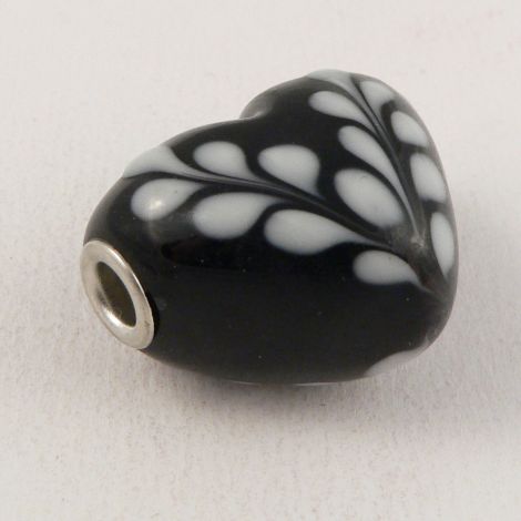 30mm Black Chunky Heart Glass 1 Hole Bead/Button