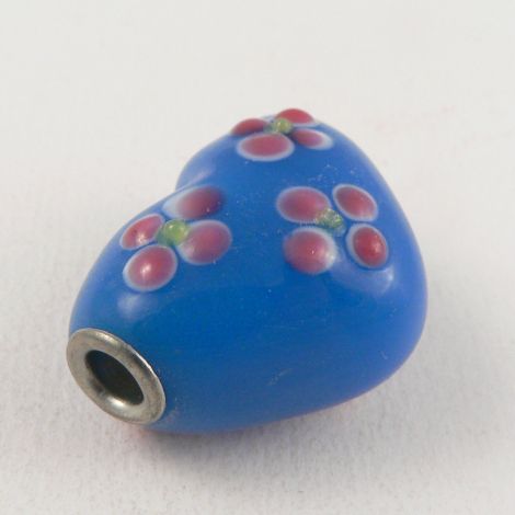 30mm Blue Chunky Heart Glass 1 Hole Bead/Button