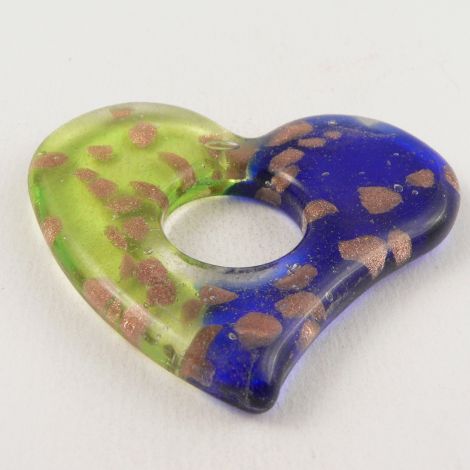 60mm Blue Heart Ring Glass 1 Hole Pendant/Button
