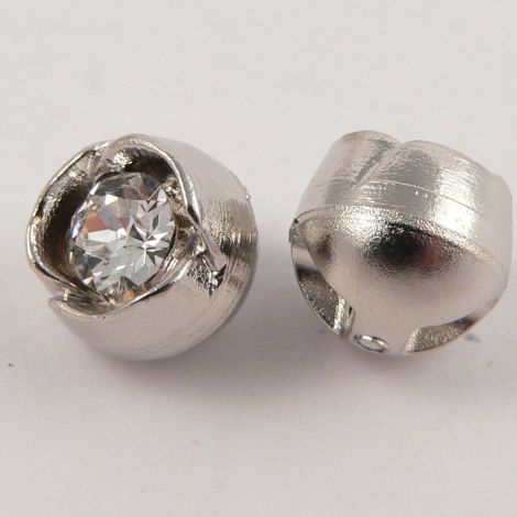 10mm Silver Flower Faceted Glass Shank Button