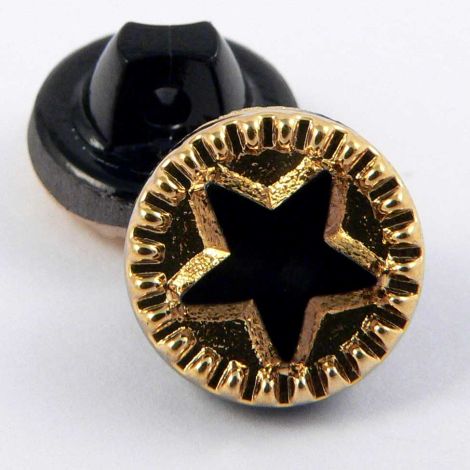 11mm Gold & Black Star Glass Shank Button