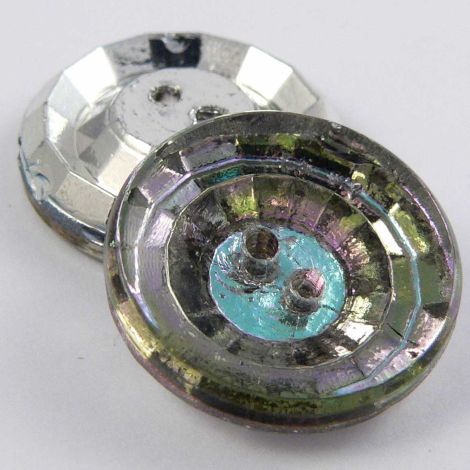 18mm Clear Iridescent Glass 2 Hole Button