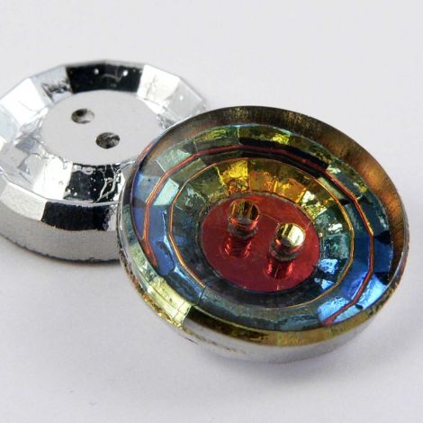 18mm Multicoloured & Silver Glass 2 Hole Button