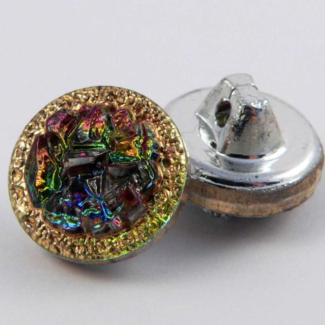 13mm Multicoloured & Gold Sparkly Glass Shank Button