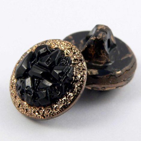 13mm Black & Gold Sparkly Glass Shank Button