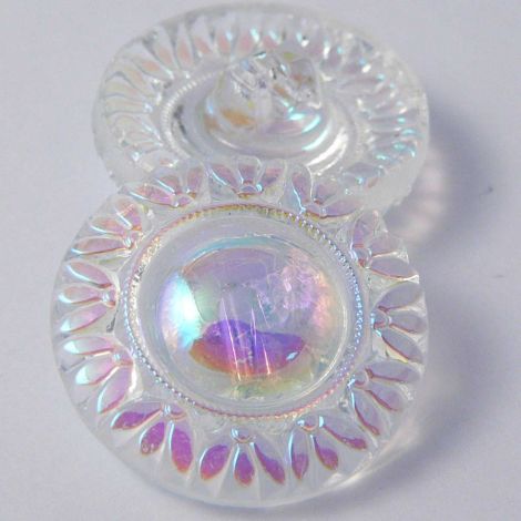 23mm Clear Iridescent Floral Rim Domed Glass Shank Button