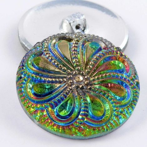 22mm Multi-coloured Iridescent Vintage Style Floral Glass Shank Button
