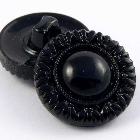 13mm Black Floral Rim Domed Glass Shank Button