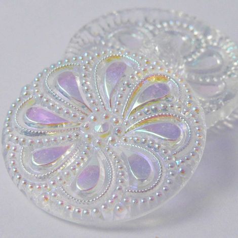 13mm Clear Iridescent Vintage Style Floral Glass Shank Button
