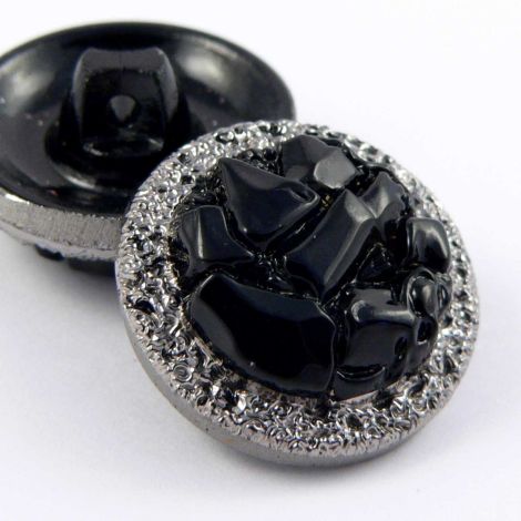 22mm Black & Silver Sparkly Glass Shank Button