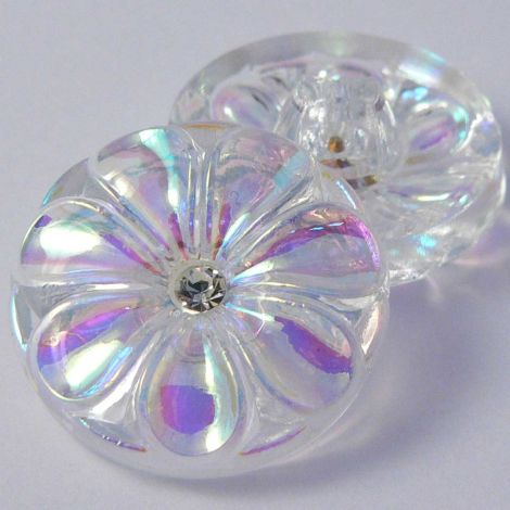22mm Clear Iridescent Floral Glass Shank Button