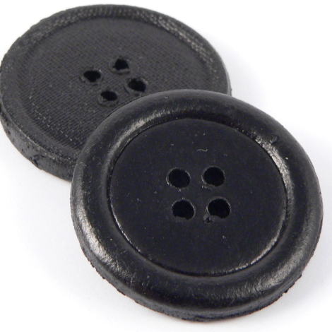 15mm Black Leather 4 Hole Button