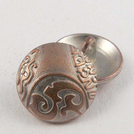 15mm Pale Copper Ornate Metal Shank Button