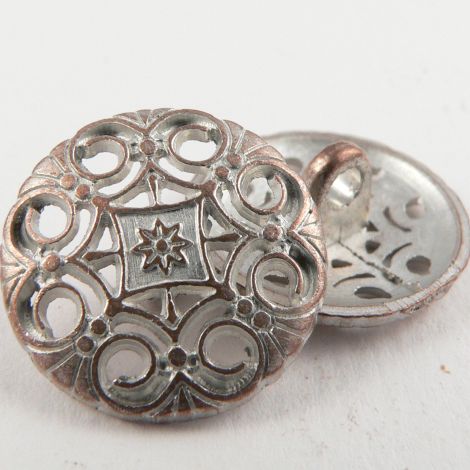 15mm Ornate Pale Copper Metal Shank Button
