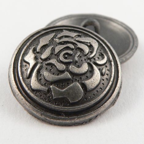 23mm Pewter Domed Shank Metal Button With An Engraved Rose