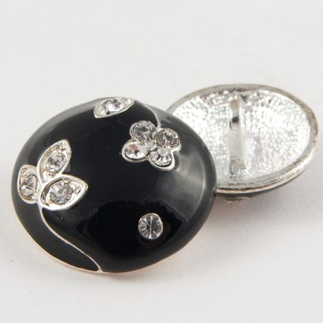23mm Black Enamel Diamante Domed Shank Metal Button