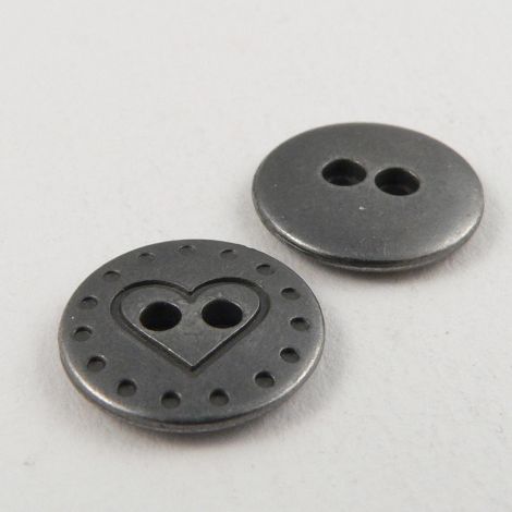 14mm Round Heart Pewter Metal 2 Hole Button
