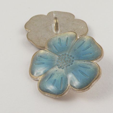 15mm Italian Blue Enamel Flower Metal Shank Button