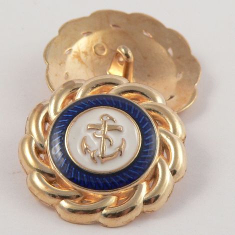 25mm Gold Metal & Enamel Anchor Coat Shank Button