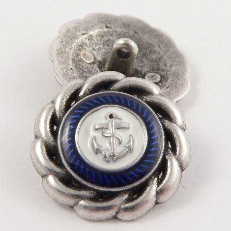 20mm Silver Metal & Enamel Anchor Shank Button