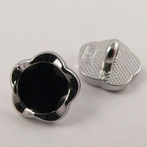 10mm Silver & Black Enamel Flower Metal Shank Button