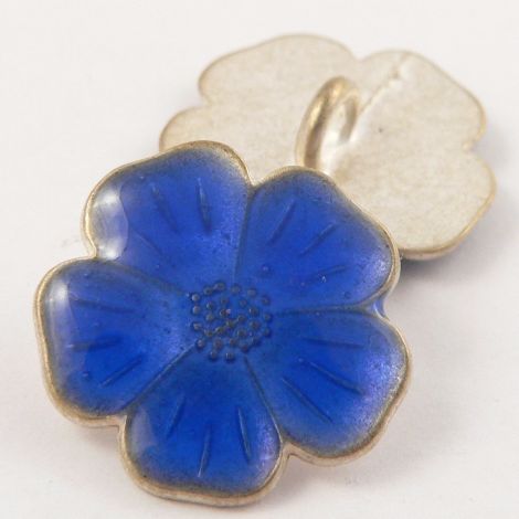 15mm Italian Royal Blue Enamel Flower Metal Shank Button
