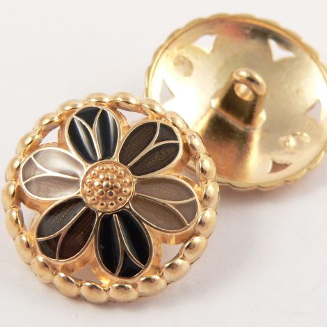 15mm Metal Gold and Browns Flower Shank Button