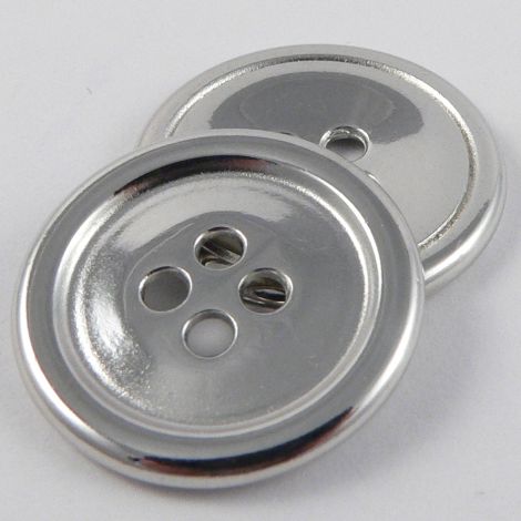 9mm Silver/Chrome solid Metal 4 Hole rimmed button
