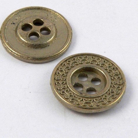 13mm Ornate Pale Brass Metal 4 Hole Button
