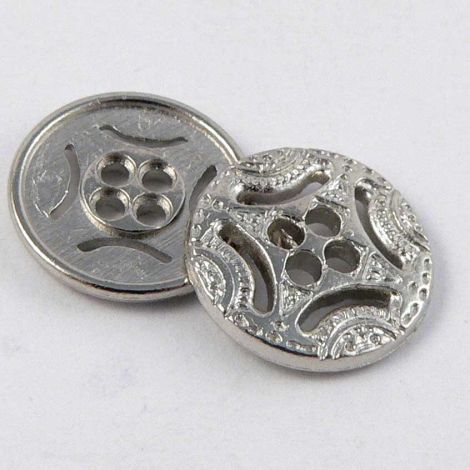 13mm Ornate Silver Metal 4 Hole Button