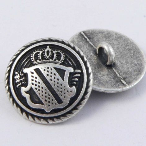 15mm Old Silver Coat of Arms Solid Metal Shank Suit Button