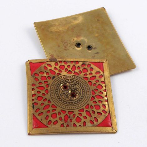 35mm Red & Gold Square 2 Hole Metal Button
